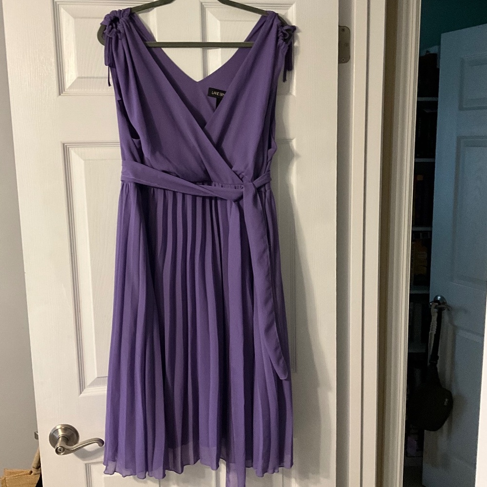 Lane Bryant Dress, Lilac sleeveless  pleated  dress with belt,  size 22